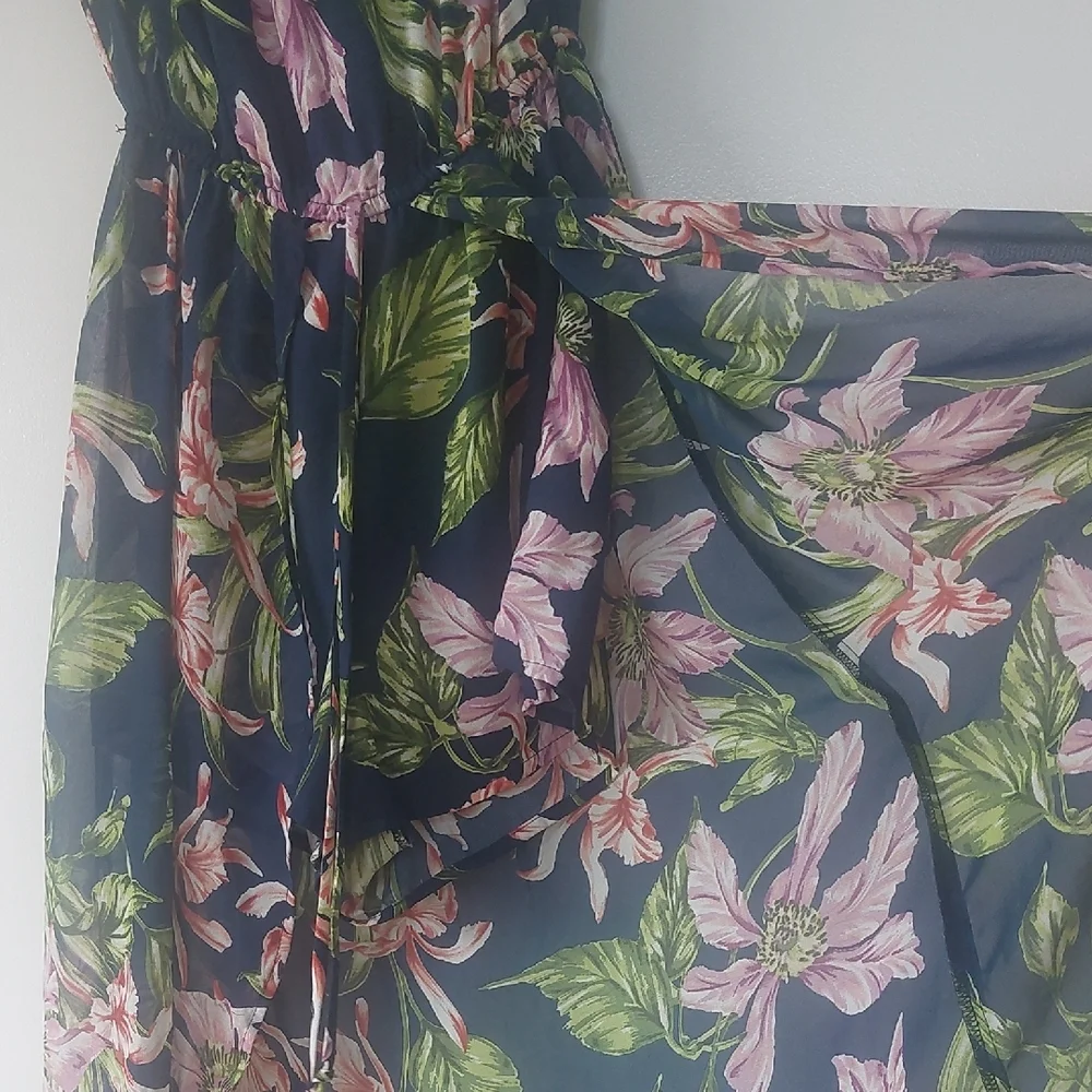 Hi-low Floral Off The Shoulder Dress With Built In Shorts - Picture 5 of 5